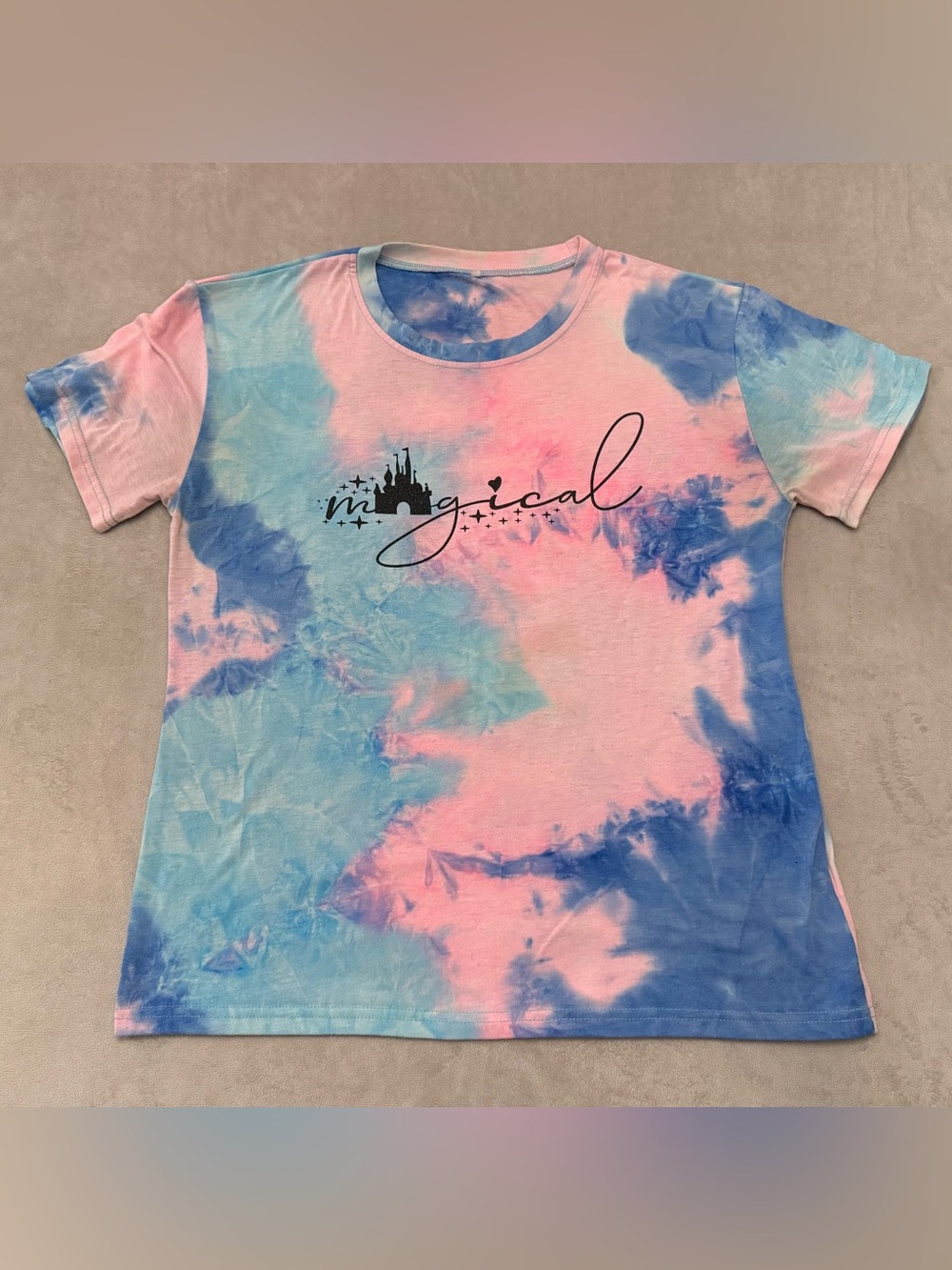 Disney Magical Tie Dye T Shirt Womens Large Pink Blue Castle Graphic Vacation